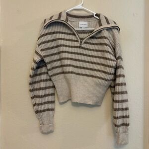 Pink Rose Beige and Brown Striped Turtleneck Sweater